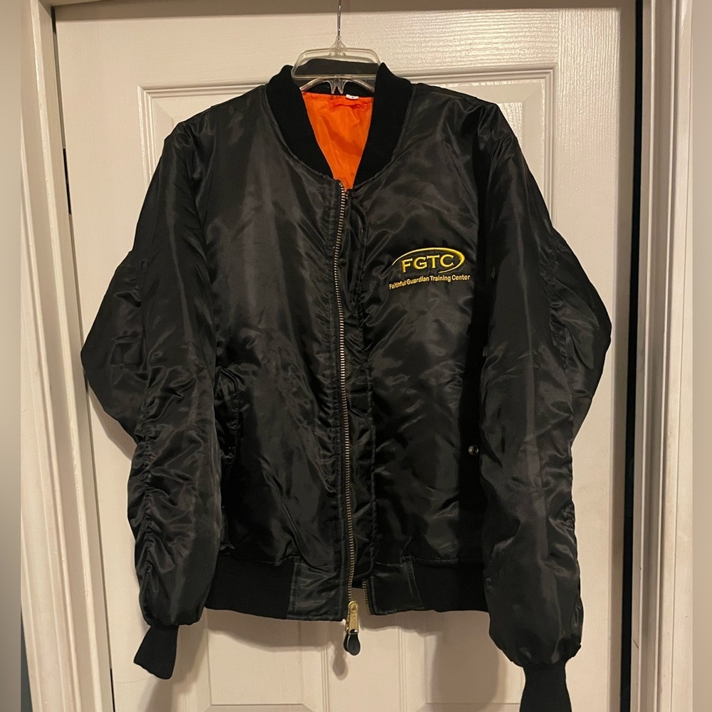 Unisex Bomber Jacket - Black and Orange size Large New - Picture 2 of 8